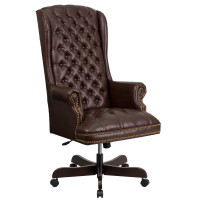 Flash Furniture CI-360-BRN-GG High Back Traditional Tufted Brown Leather Executive Office Chair